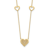 14K Polished and Filigree Heart Stations with 1in. ext. Necklace